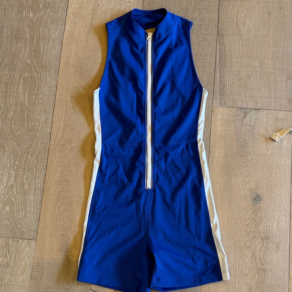 Blue and White Sleeveless Jumpsuit